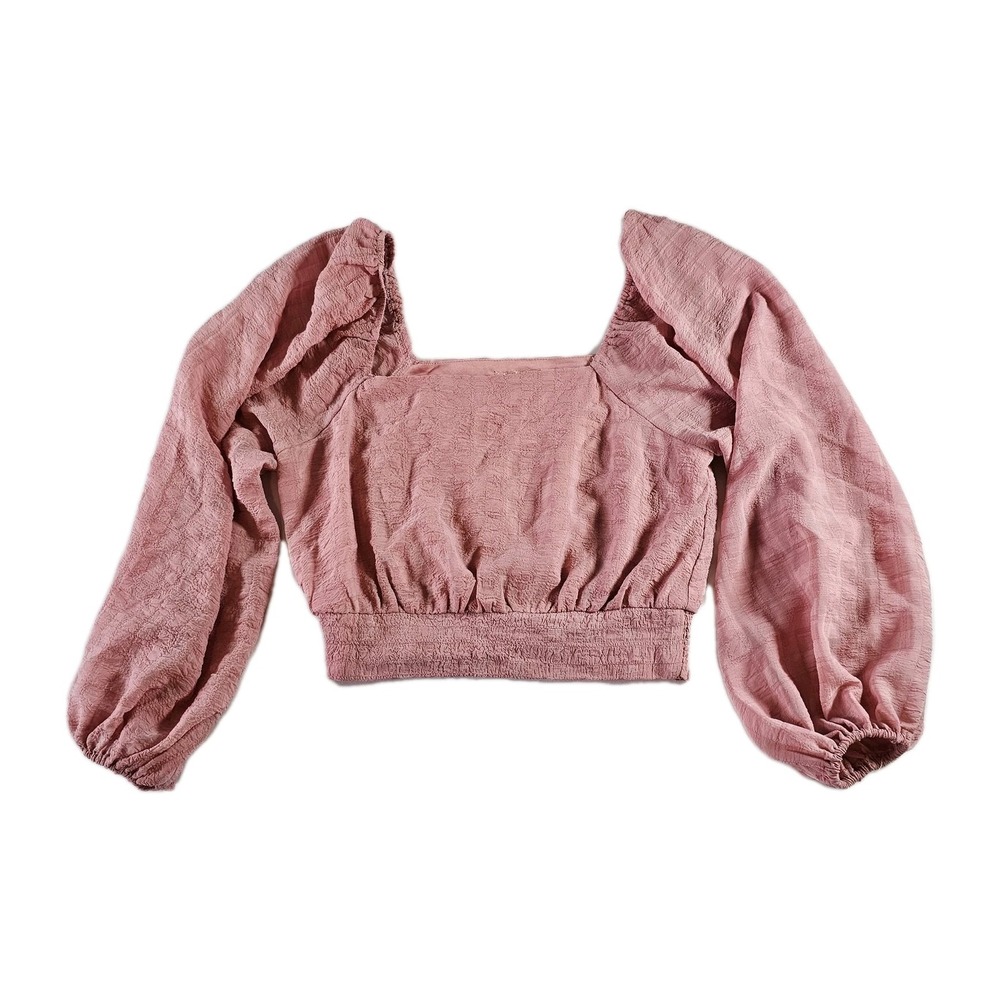 Love Colette Blouse Women's Small Pink  Long Puff Sleeve Crop Top Romantic